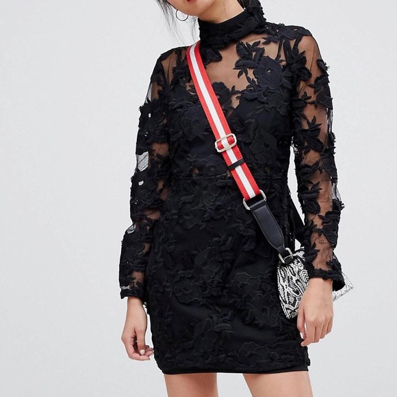 High neck mini dress in lace - Picture 1 of 6